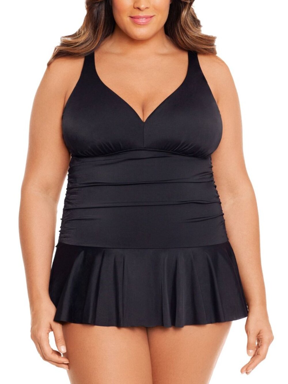 Swim Solutions Womens Plus Size Tummy-Control Skater Swimdress